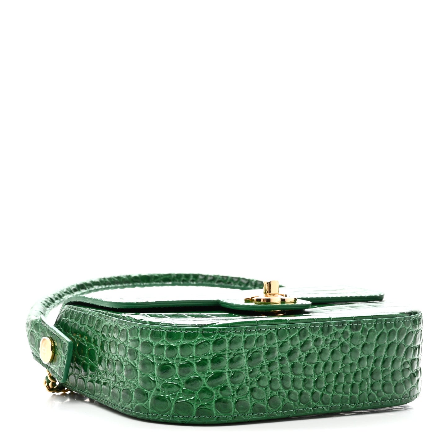 Calfskin Crocodile Embossed Turn Around Mini Flap Emerald
