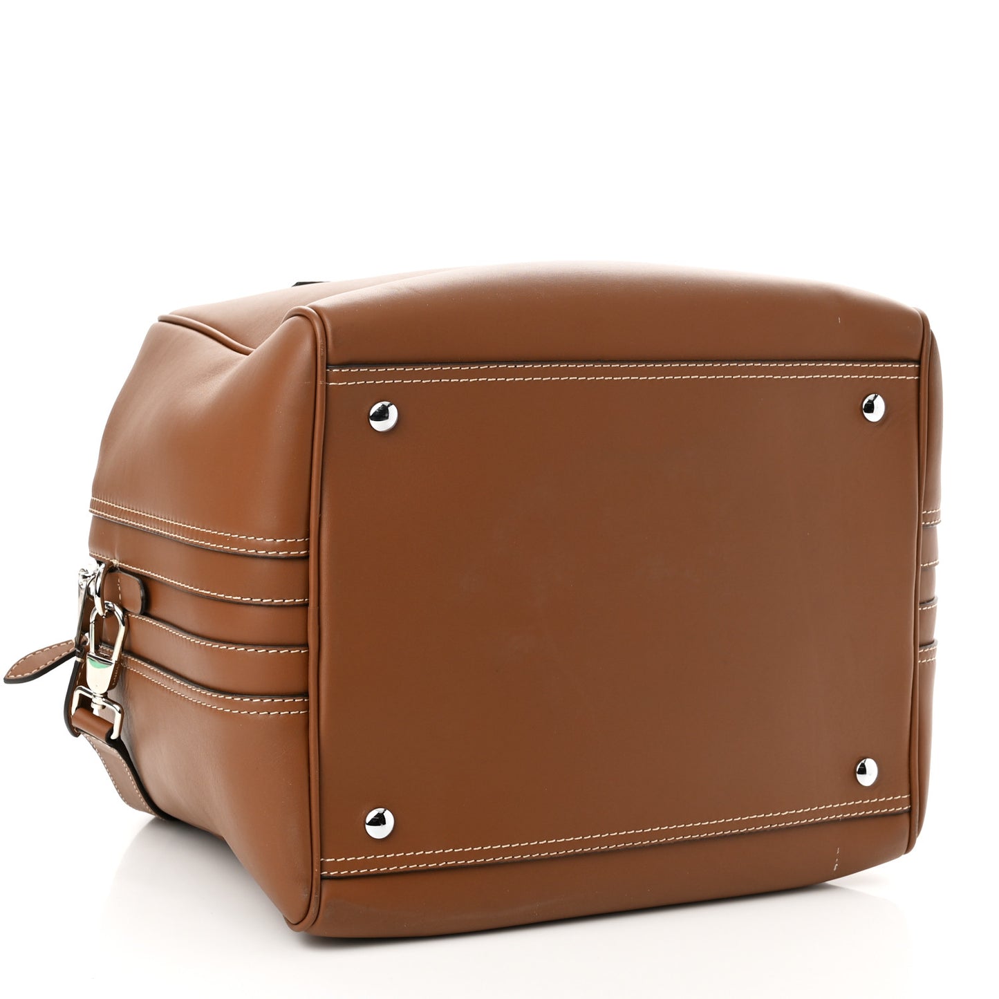 Smooth Calfskin Medium Cube Bowling Bag Malt Brown
