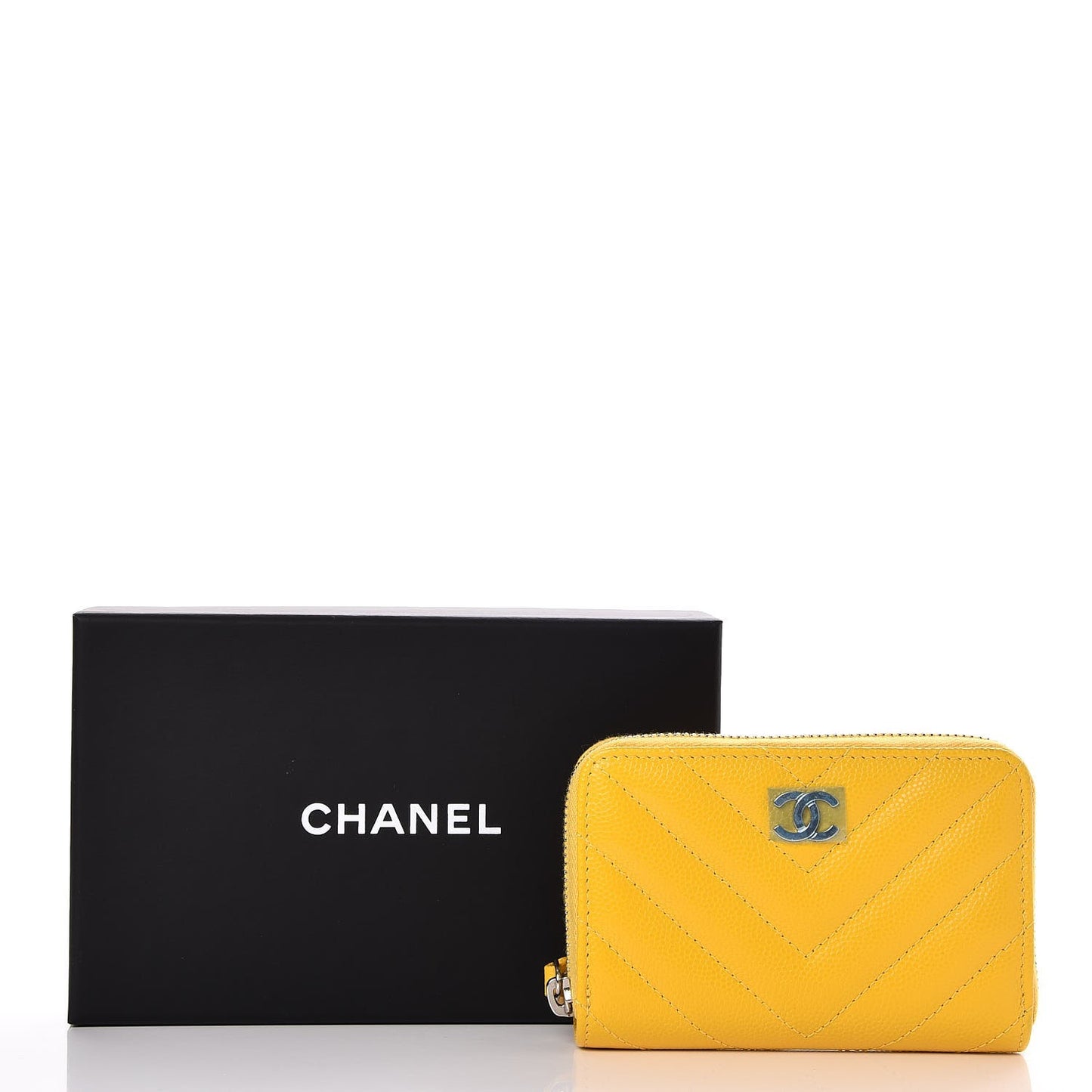 Caviar Chevron Quilted Zip Coin Purse Yellow