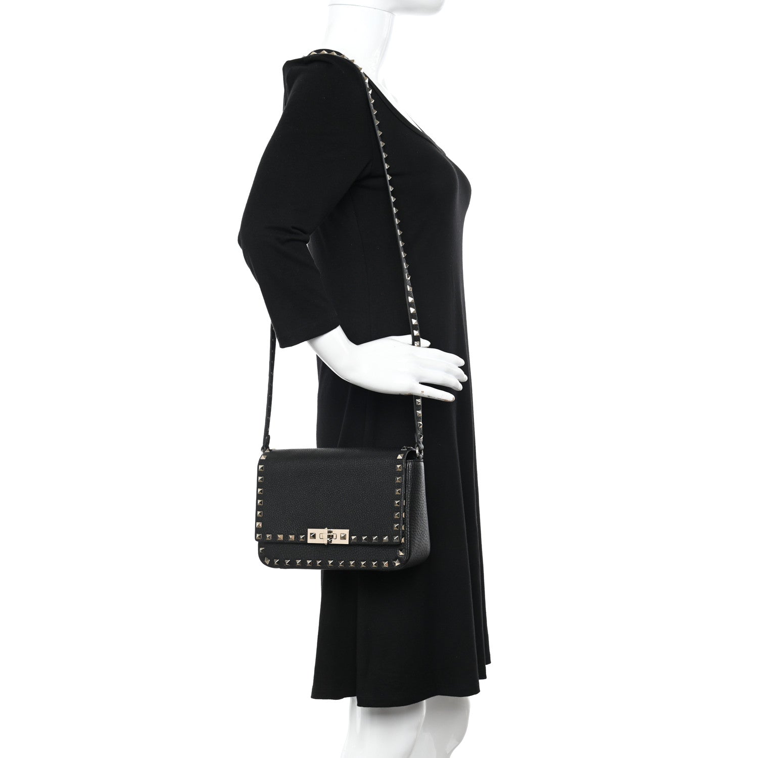 Valentino Garavani Grained Calfskin Rockstud Crossbody Bag Black 2 of 10