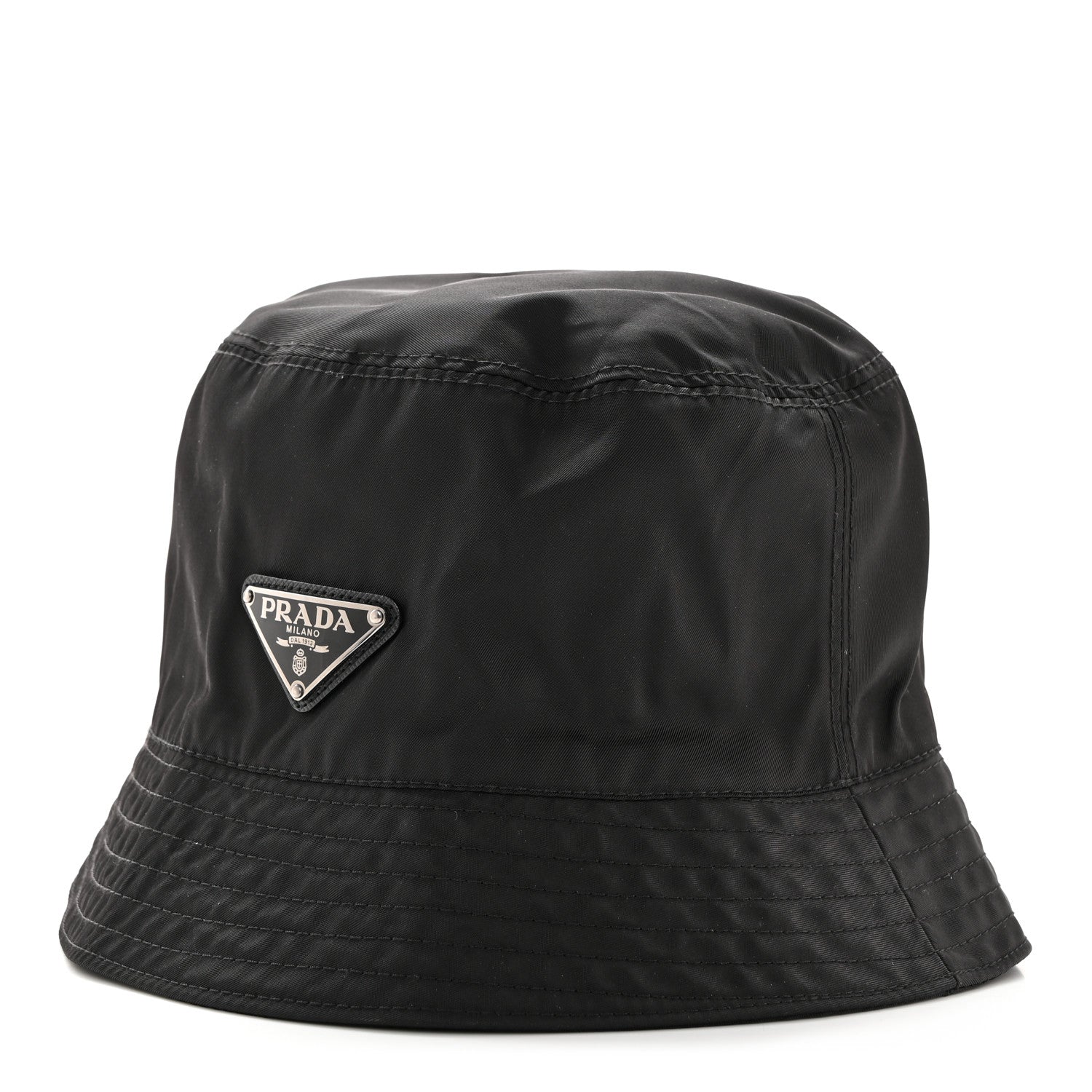 Prada Re-Nylon Metal Triangle Logo Womens Bucket Hat M Black 1 of 9