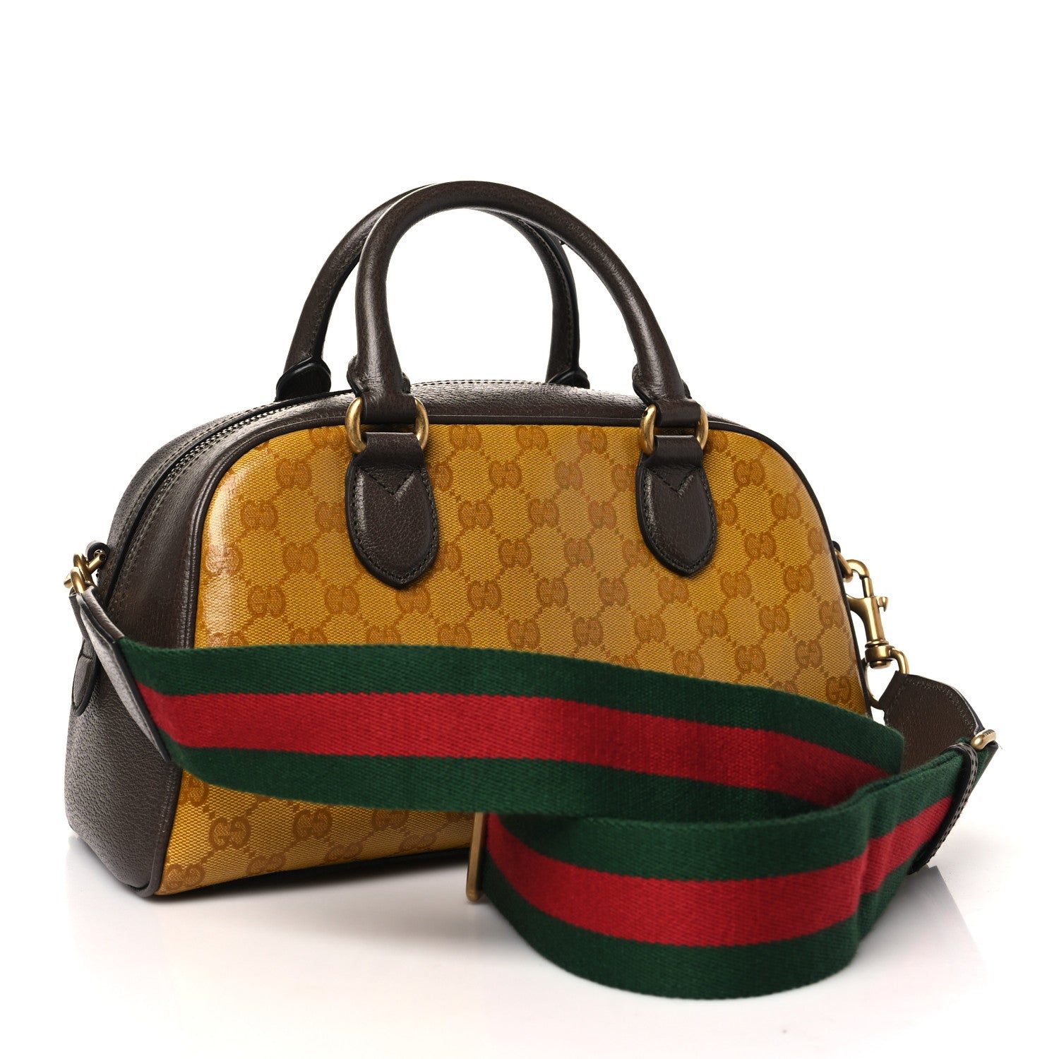 Gucci X ADIDAS Crystal Vintage Monogram Textured Dollar Calfskin Web Trefoil Logo Mini Bowling Bag Mid Natural Nut Off White New Acero 3 of 11