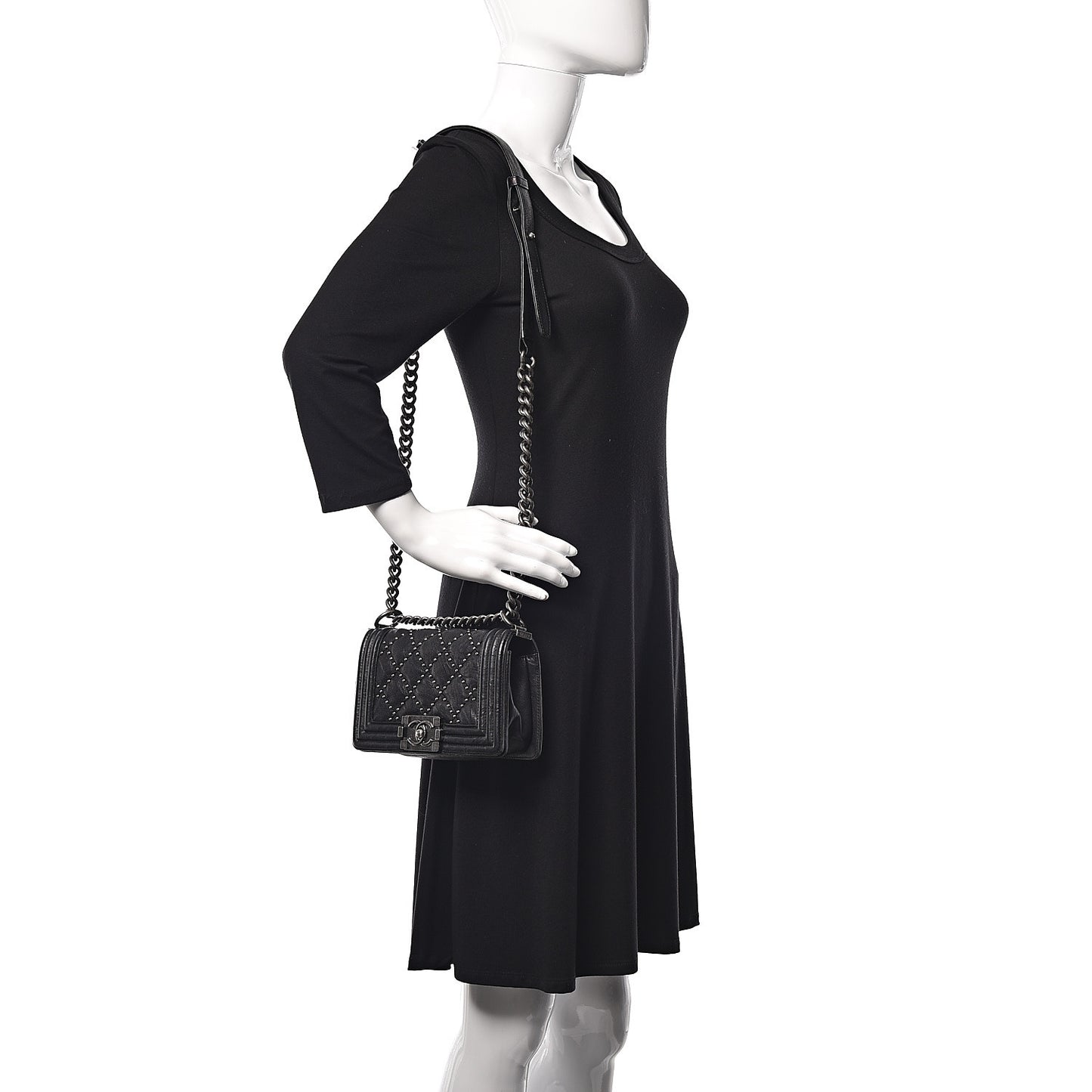 Crumpled Lambskin Small Studded Boy Flap Black