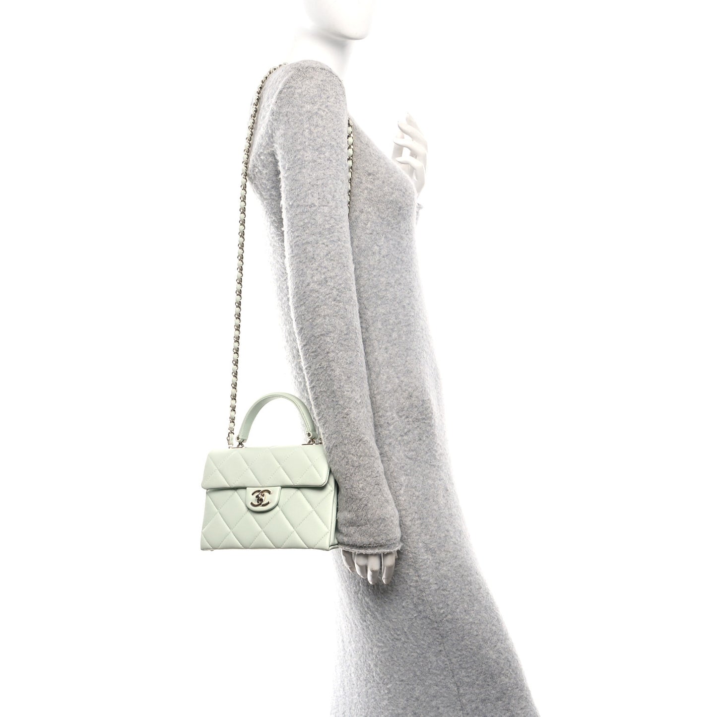 Caviar Quilted Retro Medium Twist Top Handle Clutch Light Green