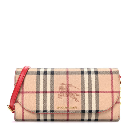 Burberry Haymarket Check Henley Wallet On Chain Coral Red 1 of 10