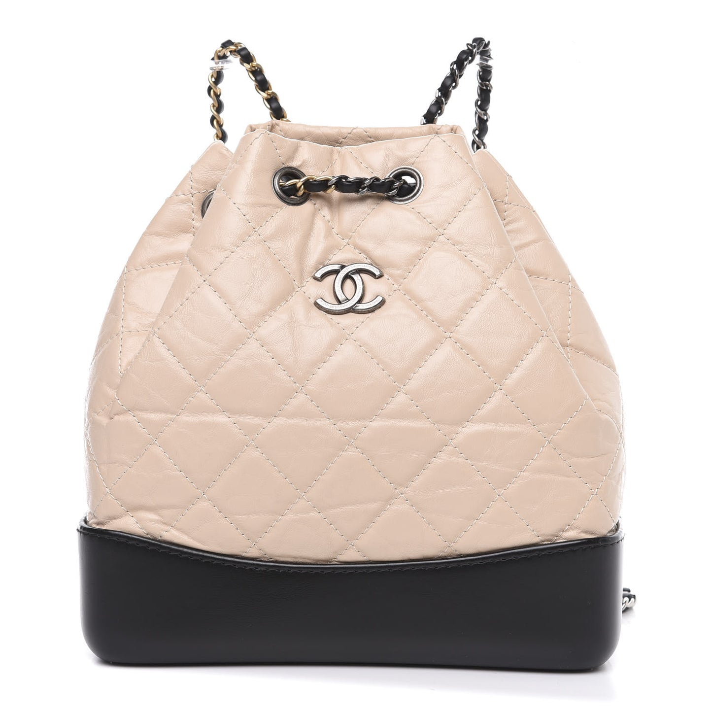 Aged Calfskin Quilted Small Gabrielle Backpack Beige Black