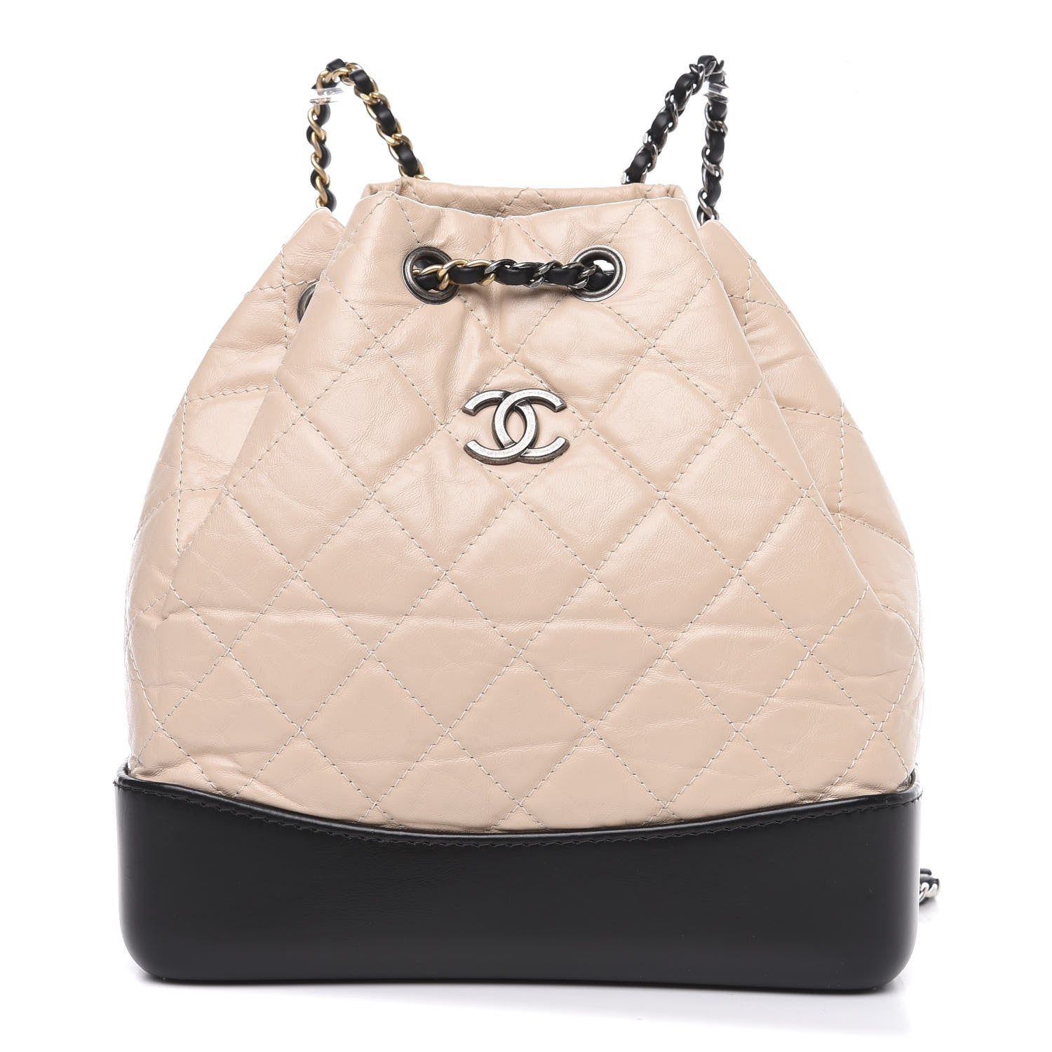 Chanel Aged Calfskin Quilted Small Gabrielle Backpack Beige Black 1 of 10