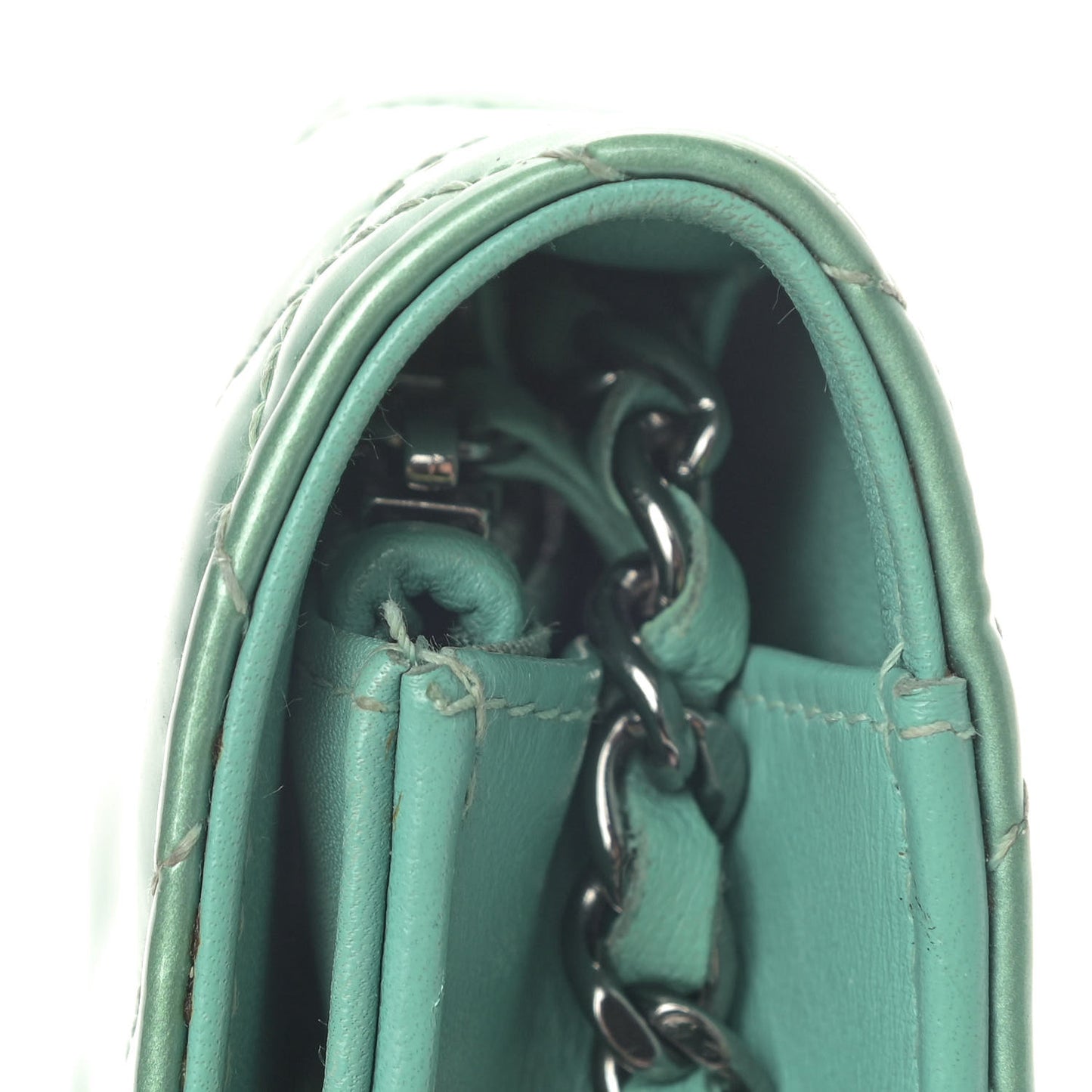 Patent Quilted Wallet On Chain WOC Blue