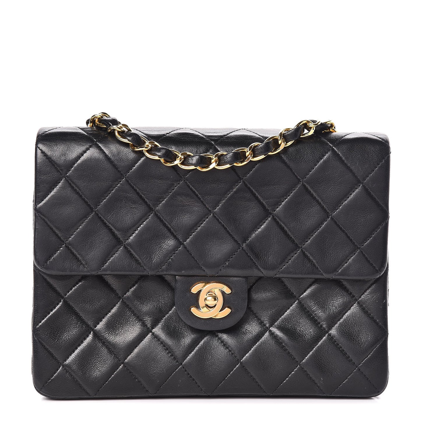 Lambskin Quilted Mini Square Flap Black