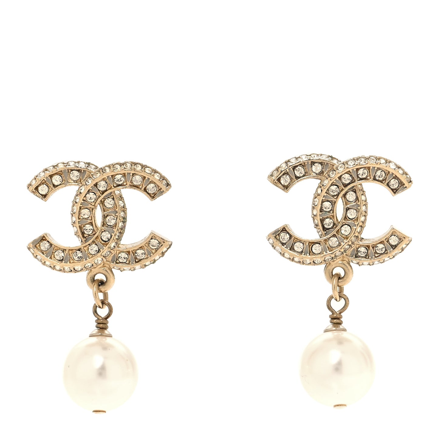 Crystal Timeless CC Pearl Drop Earrings Light Gold