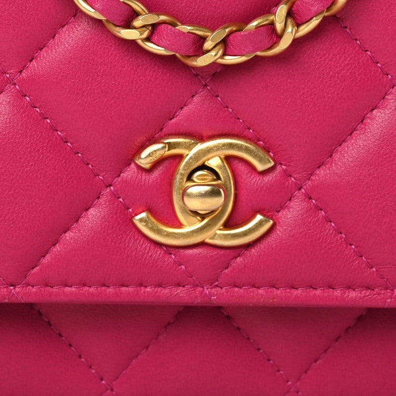 Chanel Lambskin Quilted CC Pearl Crush Wallet on Chain WOC Dark Pink 10 of 10