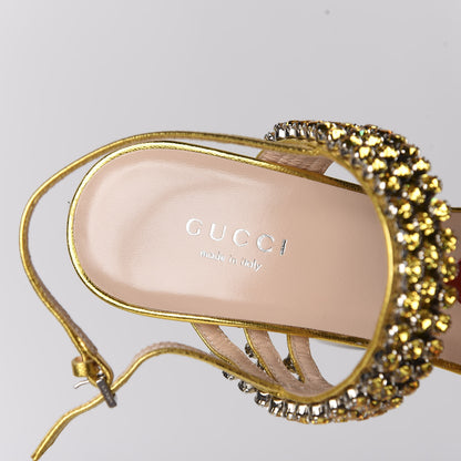 Gucci Nappa Silk Crystal Bertie High Heel Sandals 37 Gold 8 of 11