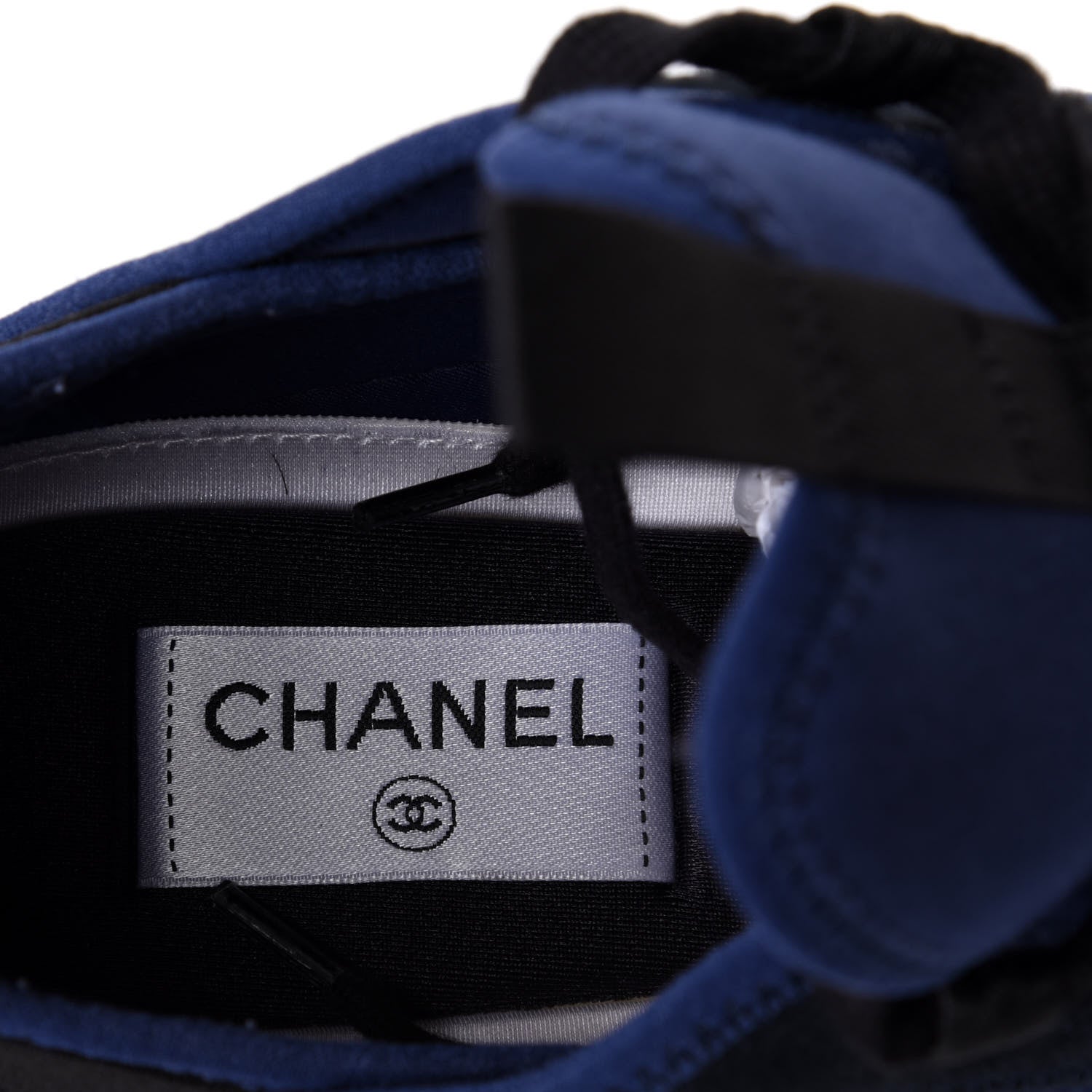 Chanel Fabric Calfskin Suede CC Sneakers 38.5 Navy Black 8 of 10