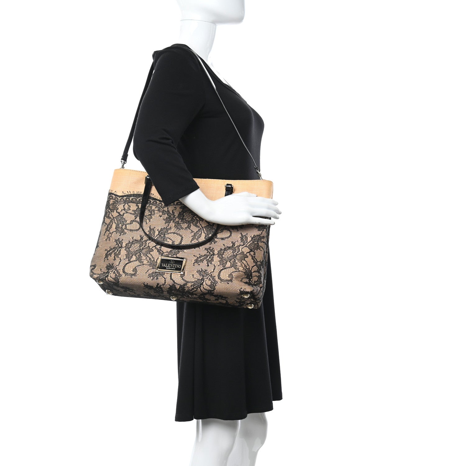 Valentino Garavani Raffia Straw Lace Tote Black 2 of 10