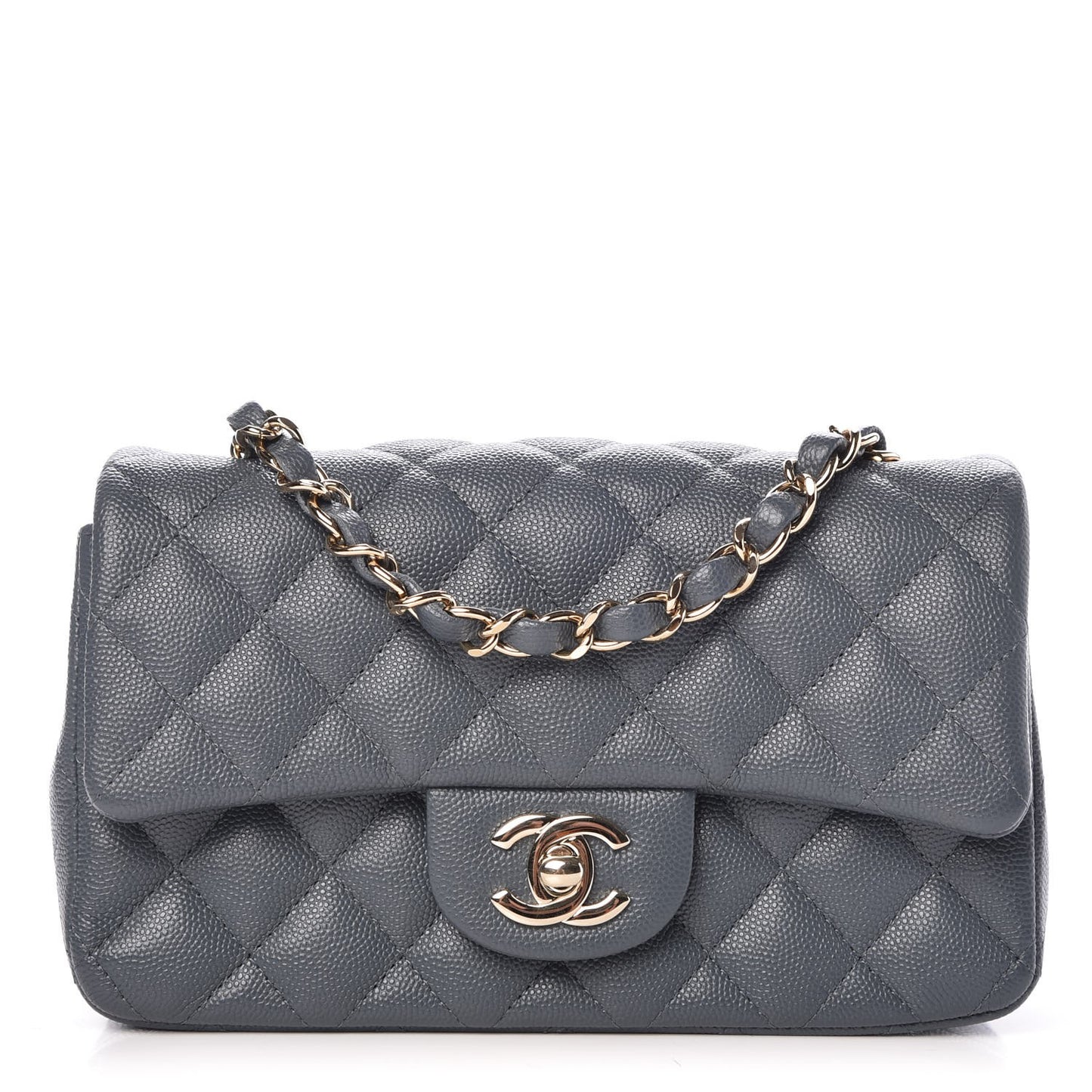 Caviar Quilted Mini Rectangular Flap Dark Grey