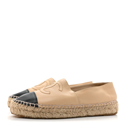 Chanel Lambskin CC Espadrilles 38 Beige Black 3 of 9
