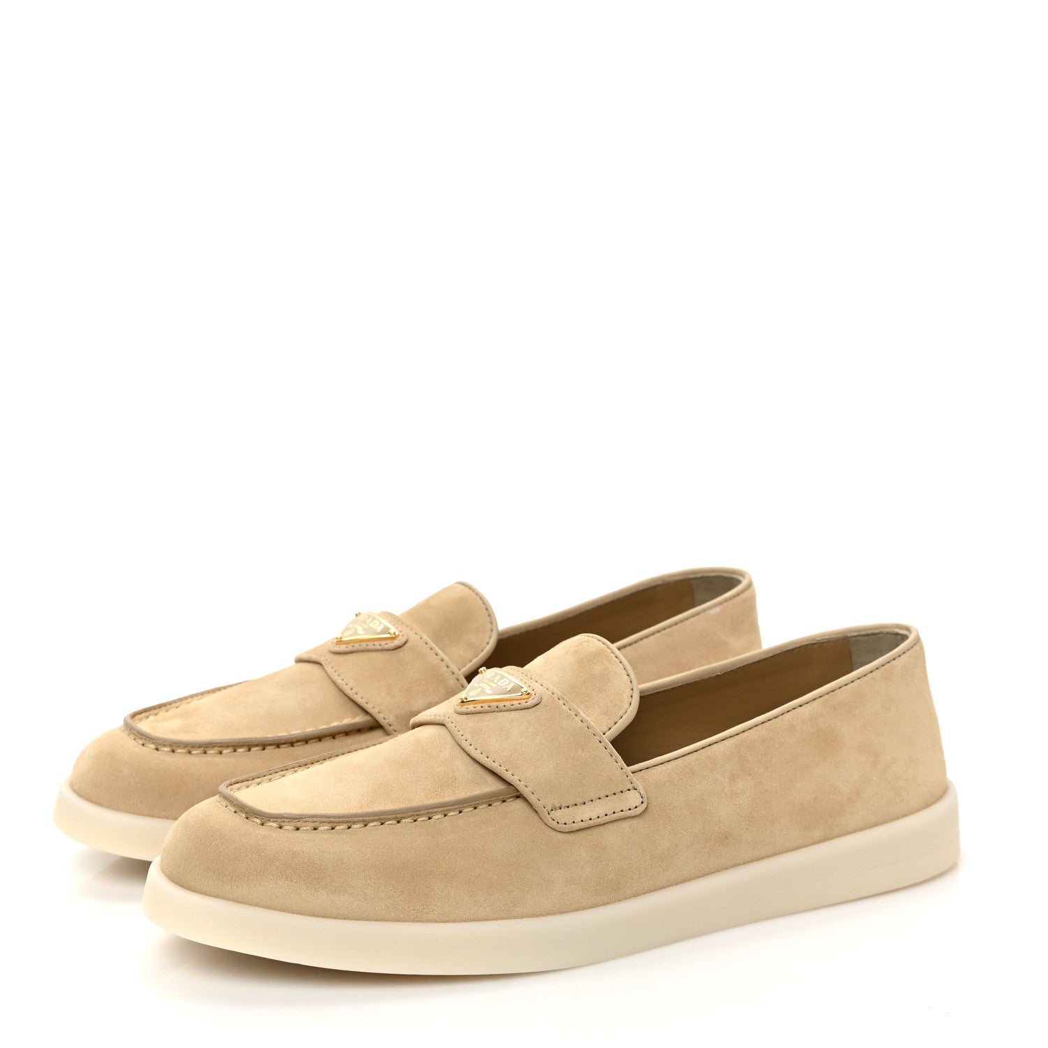 Prada Vitello Scamosciato Metal Triangle Logo Saint Tropez 25mm Loafers 40 Ecru 3 of 9