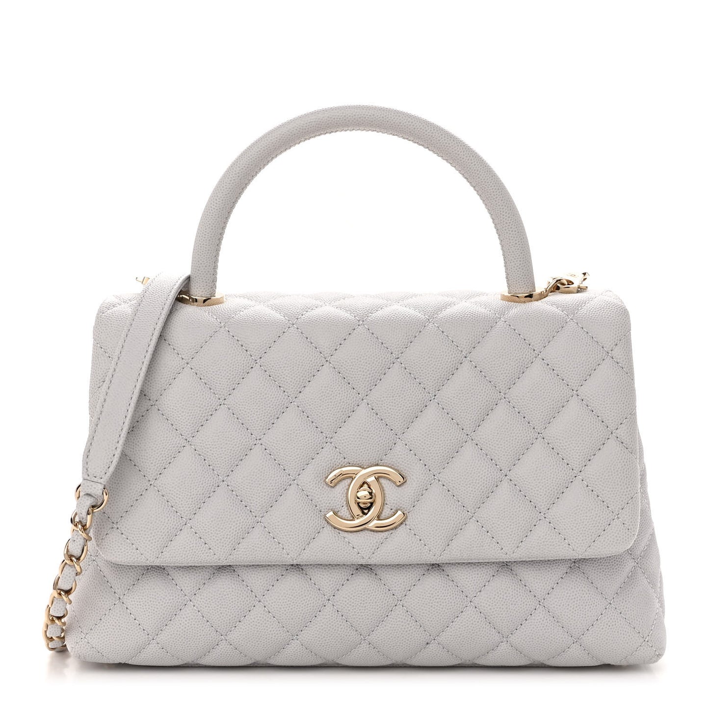 Caviar Quilted Small Coco Handle Flap Light Grey