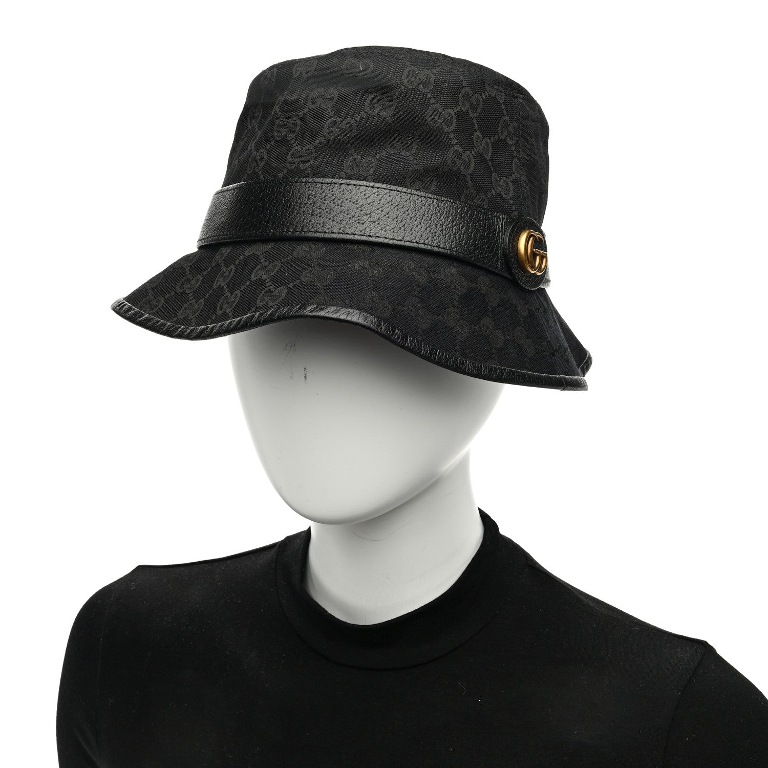 Gucci Monogram Textured Dollar Calfskin GG Jago Bucket Hat L Black 2 of 8
