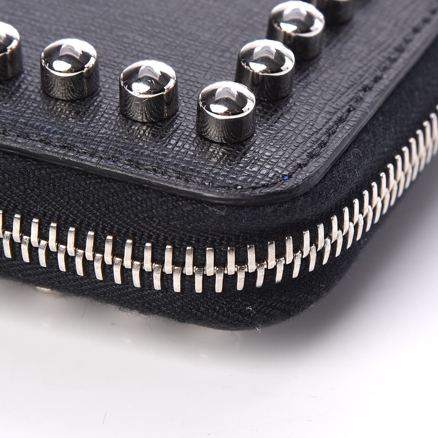 Fendi Vitello Elite Flamingo Mink Karlito Studded Zip Around Chain Wallet Black White Plaster 8 of 15
