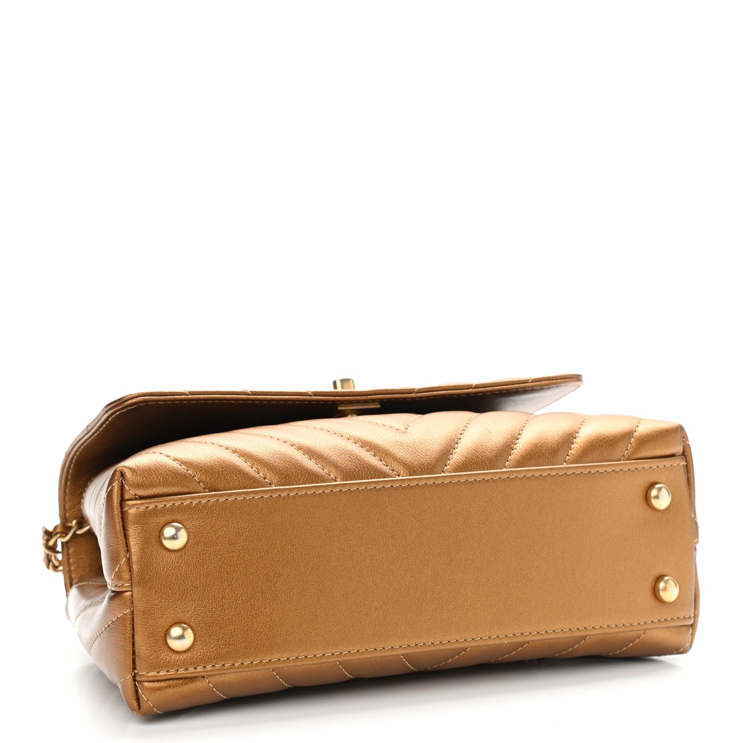 Chanel Metallic Calfskin Chevron Quilted Mini Coco Handle Flap Gold 4 of 13