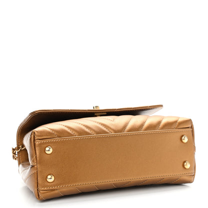 Chanel Metallic Calfskin Chevron Quilted Mini Coco Handle Flap Gold 4 of 13