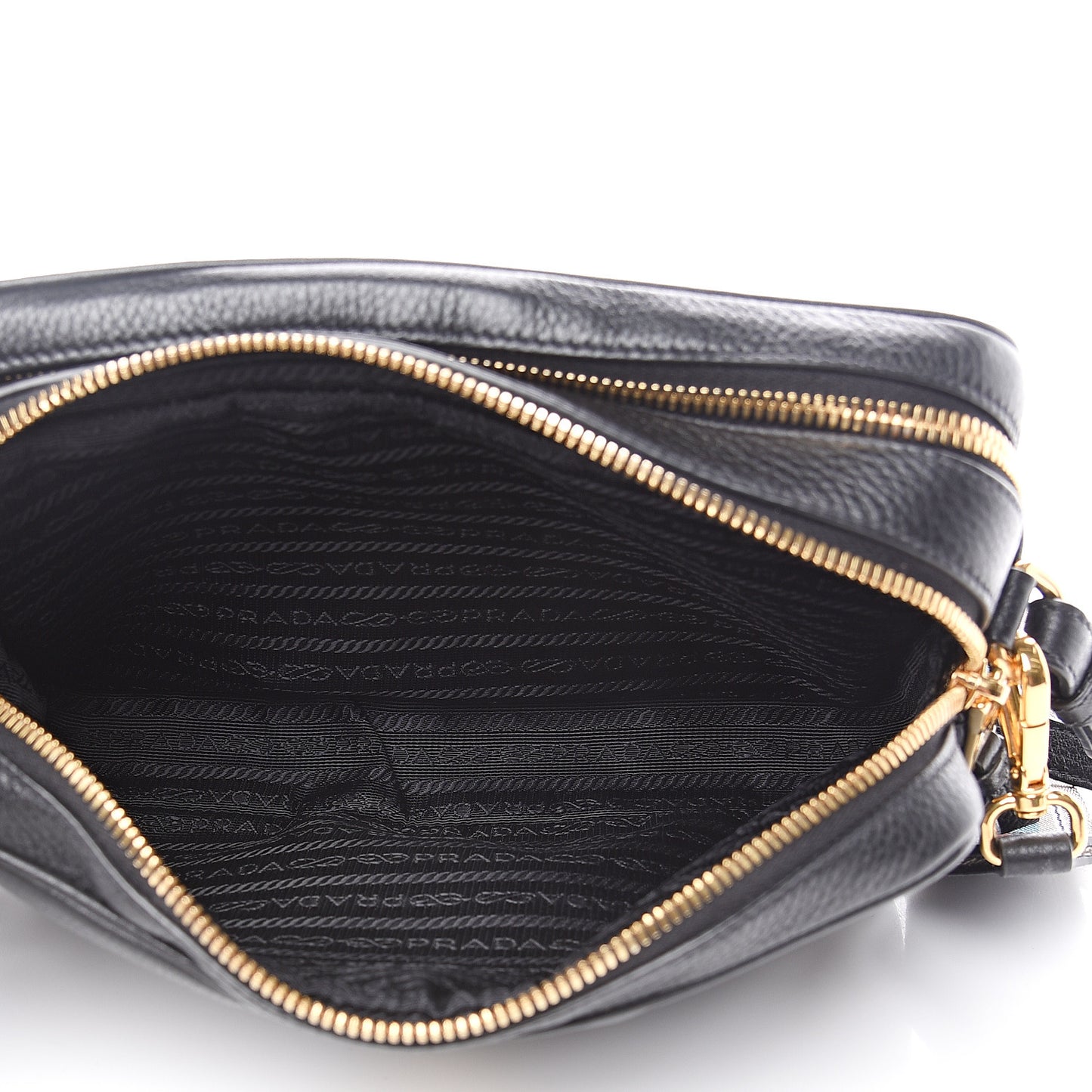 Vitello Daino Medium Double Zip Shoulder Bag Black