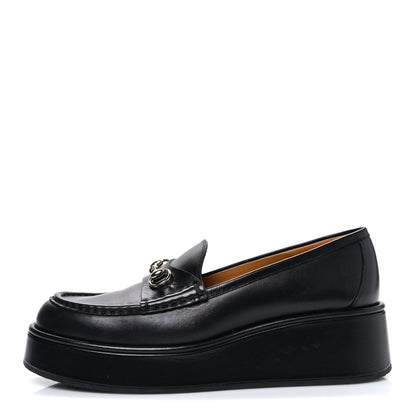 Gucci Kama Calfskin Horsebit Womens Wedge Platform Loafers 40.5 Black 1 of 11