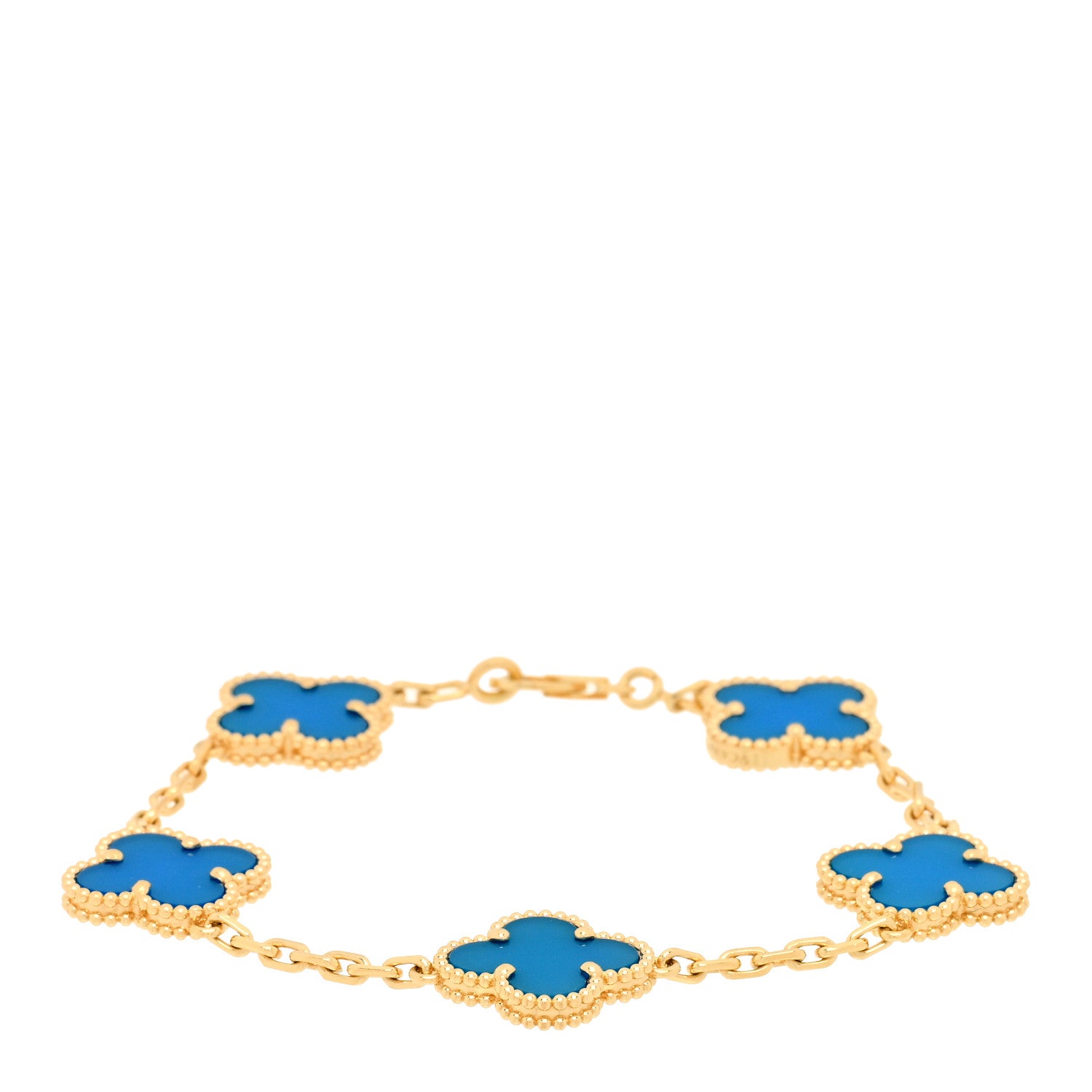 Van Cleef & Arpels 18K Yellow Gold Blue Agate 5 Motifs Vintage Alhambra Bracelet 1 of 3