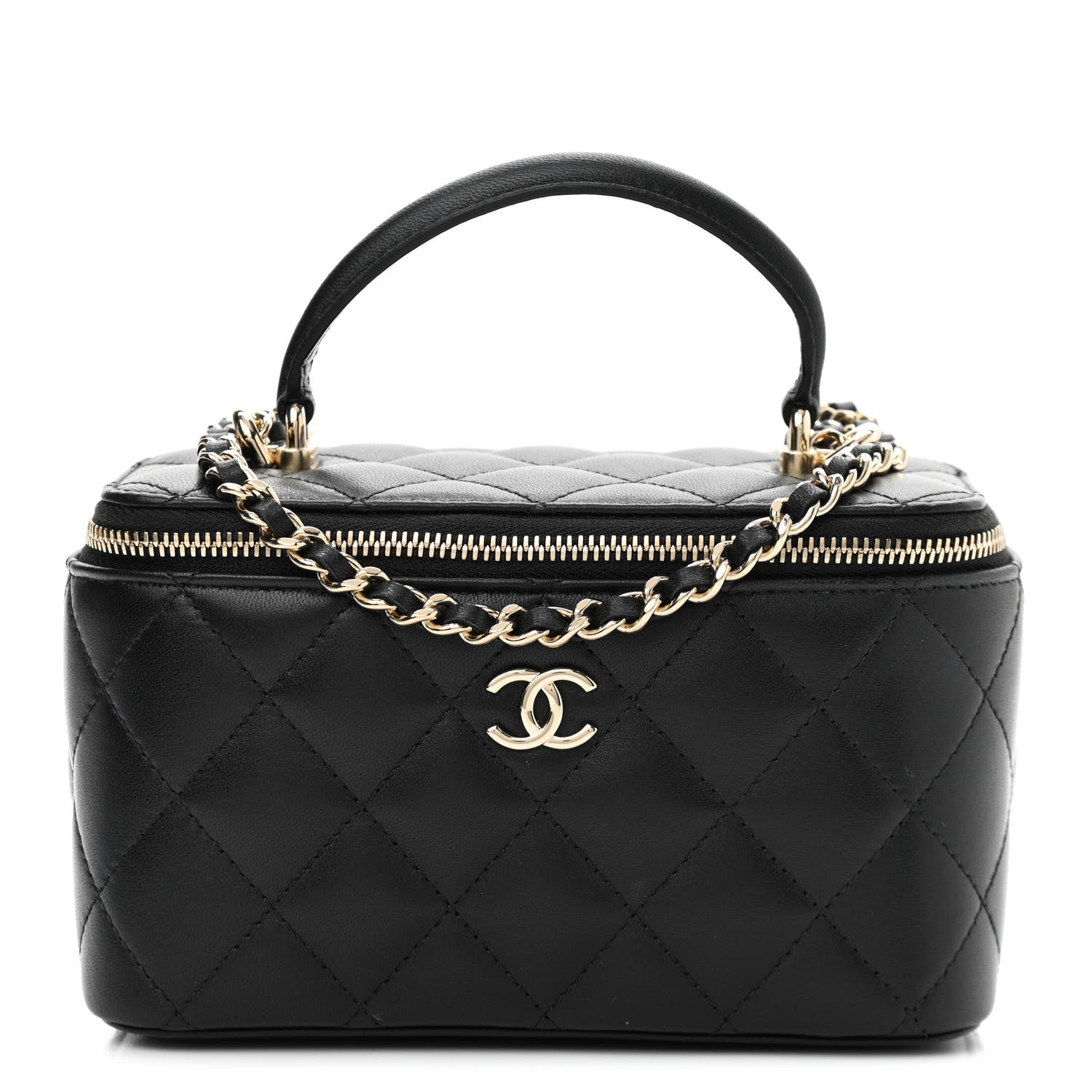 Chanel Lambskin Quilted Small Top Handle Vanity Case With Chain Black 1 of 12