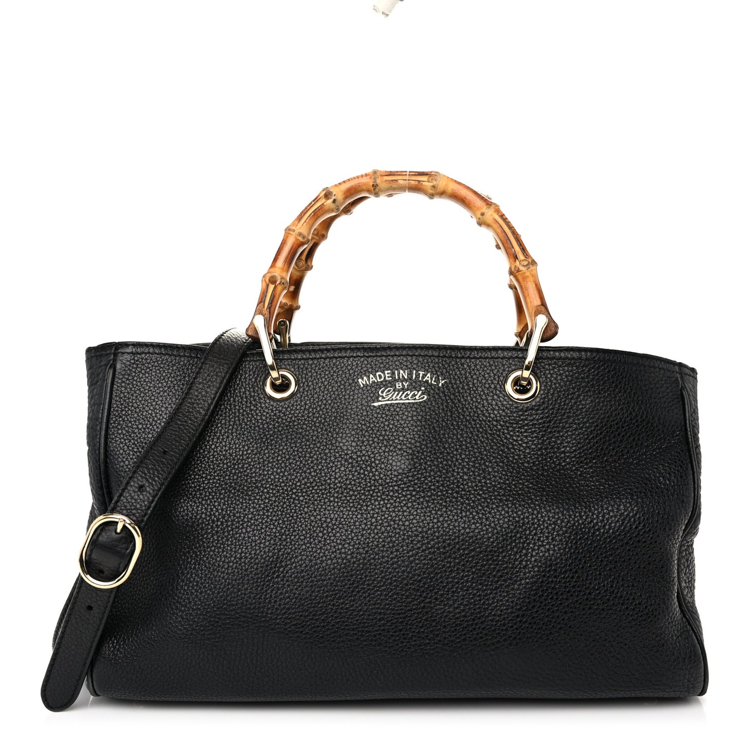 Pebbled Calfskin Medium Bamboo Shopper Tote Black