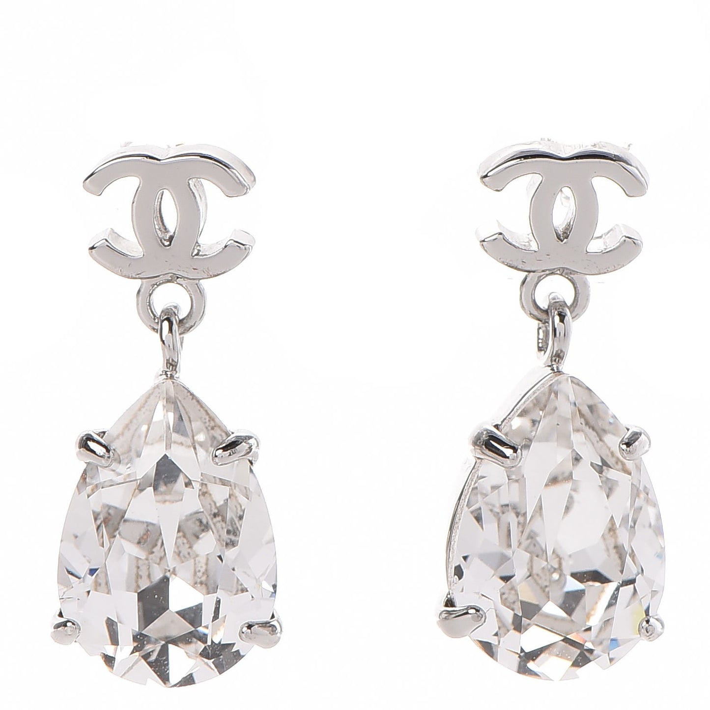 Crystal CC Drop Earrings Silver