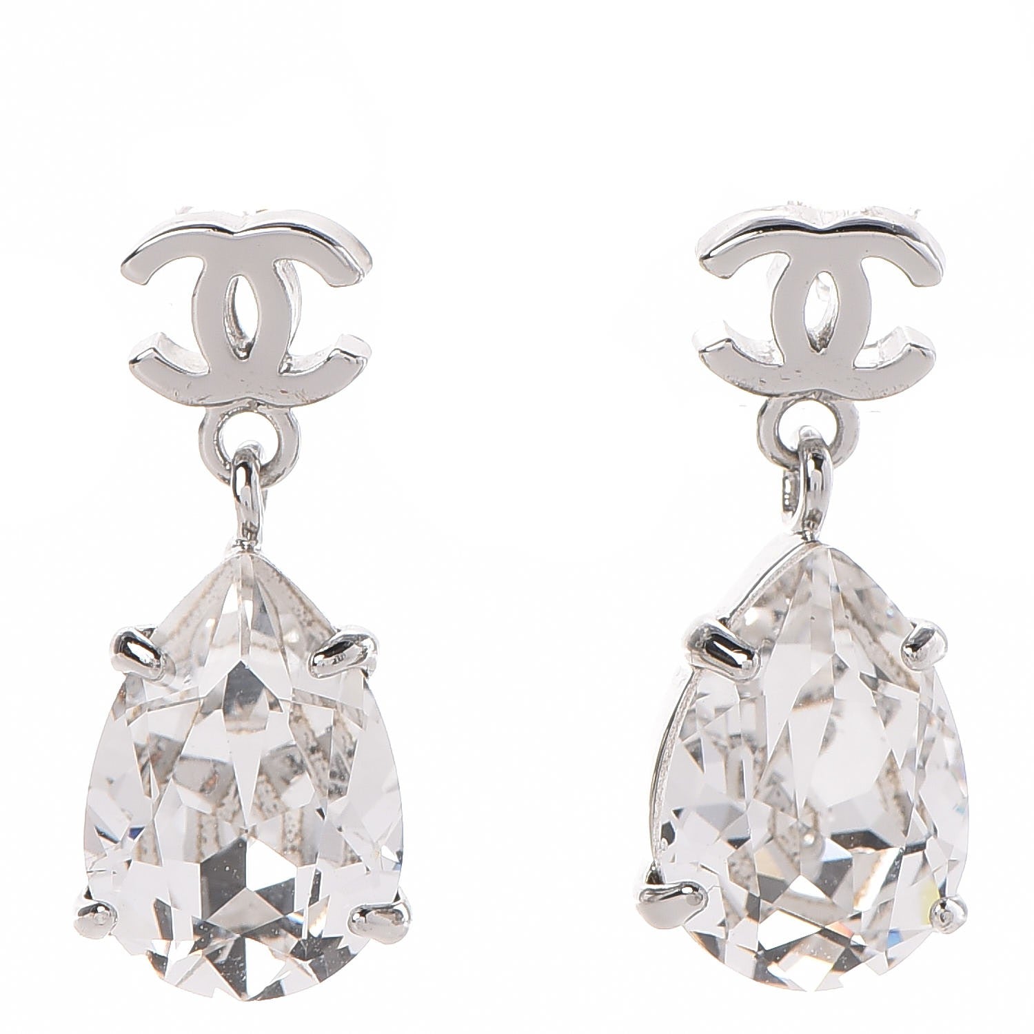 Chanel Crystal CC Drop Earrings Silver 1 of 5