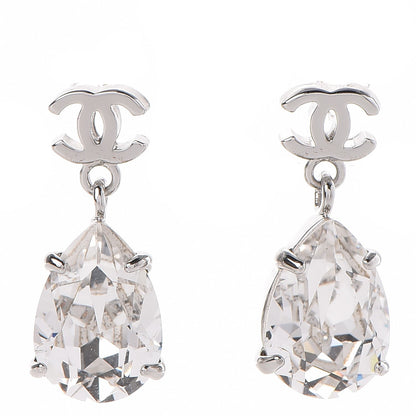 Chanel Crystal CC Drop Earrings Silver 1 of 5