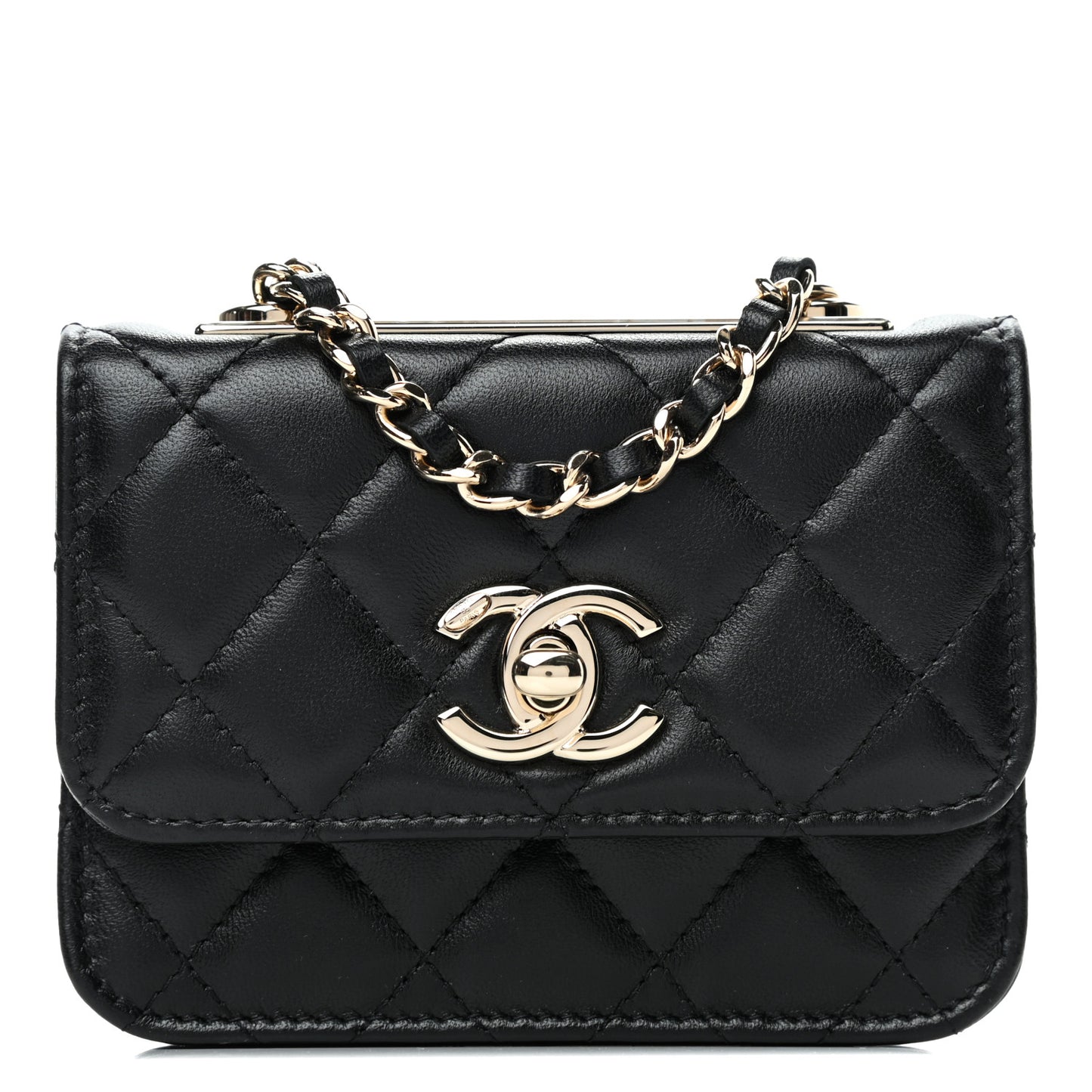 Lambskin Quilted Trendy CC Card Holder On Chain Black