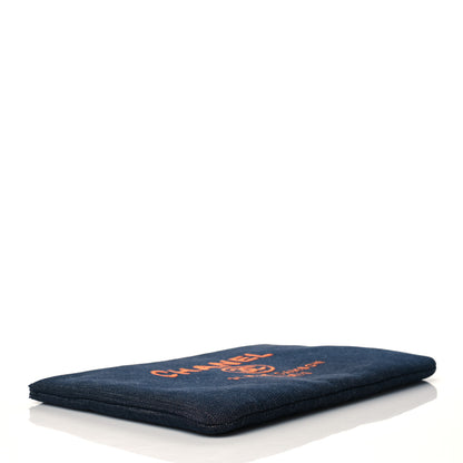 Chanel Denim Large Deauville Pouch Clutch Blue Orange 4 of 11