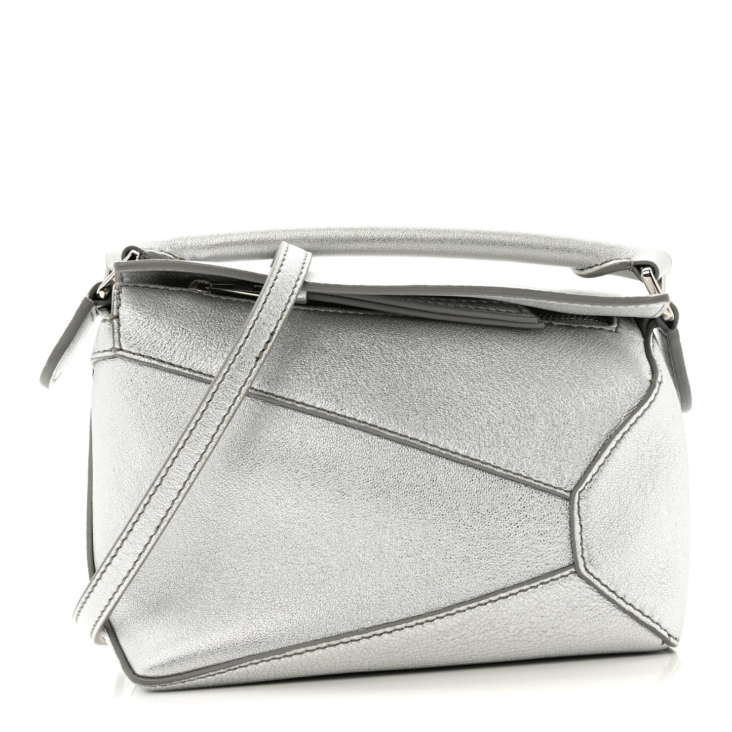 Laminated Lambskin Mini Puzzle Edge Bag Silver
