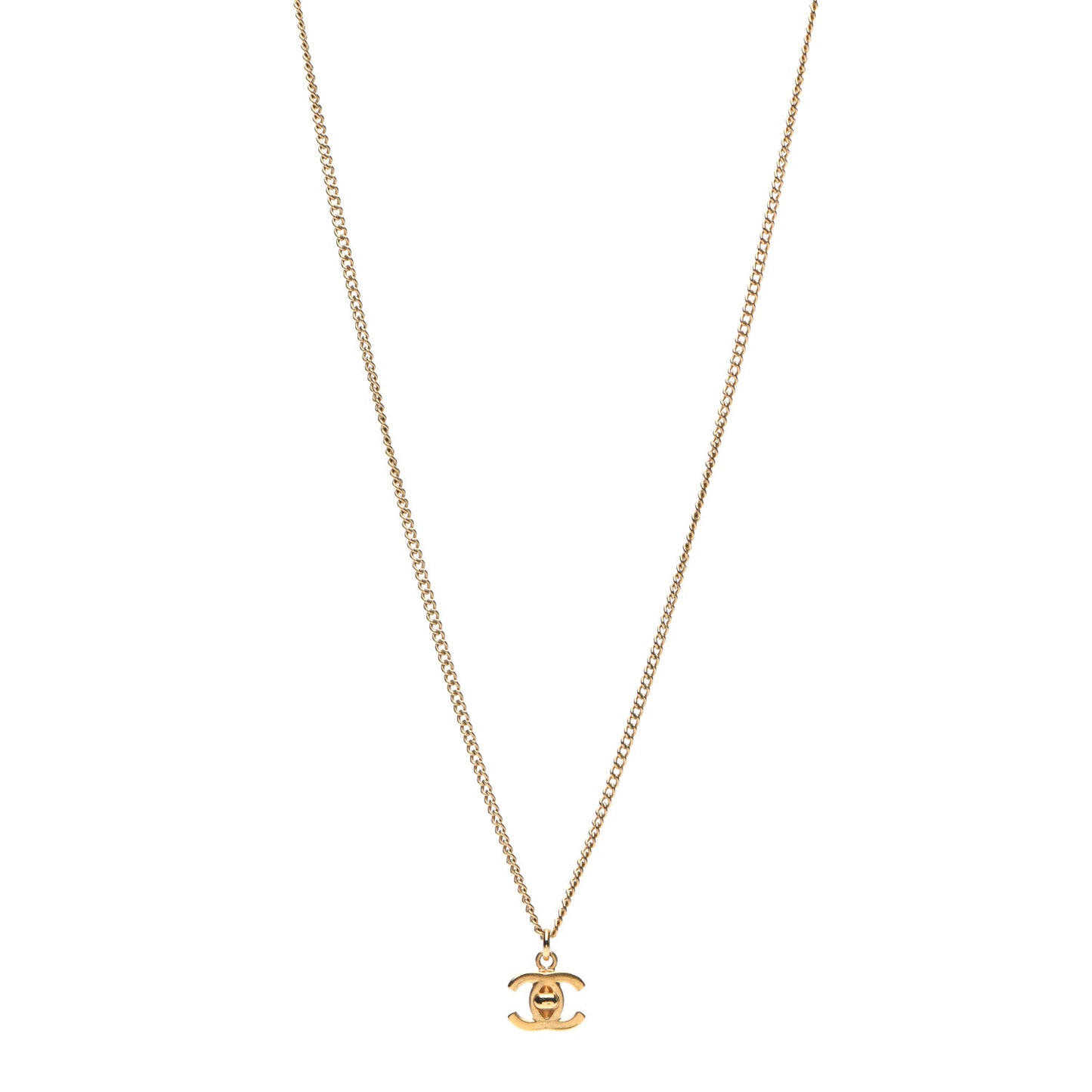 Chain Link CC Turn Lock Pendant Necklace Gold