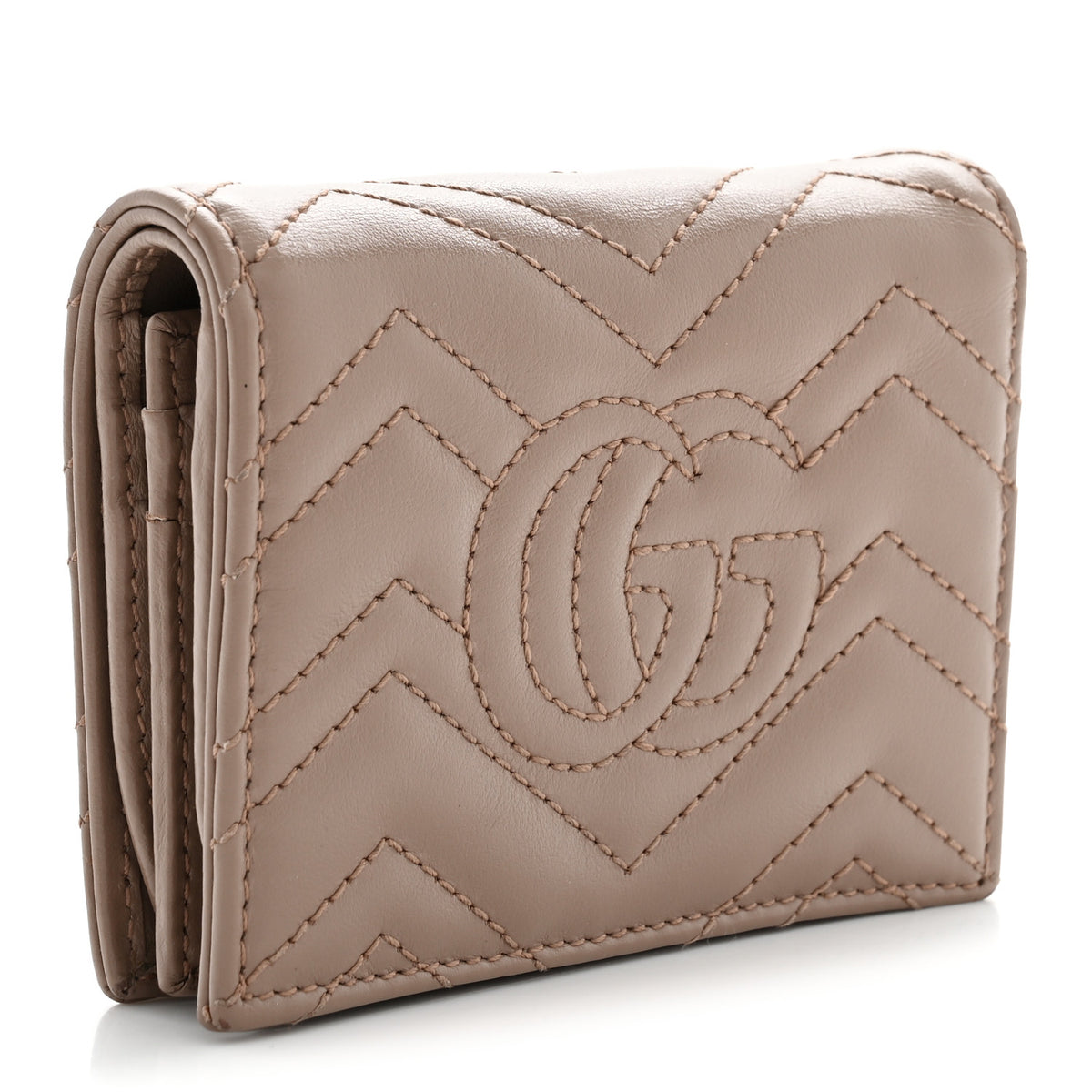 Gucci Calfskin Matelasse GG Marmont Card Case Wallet Porcelain Rose 3 of 10