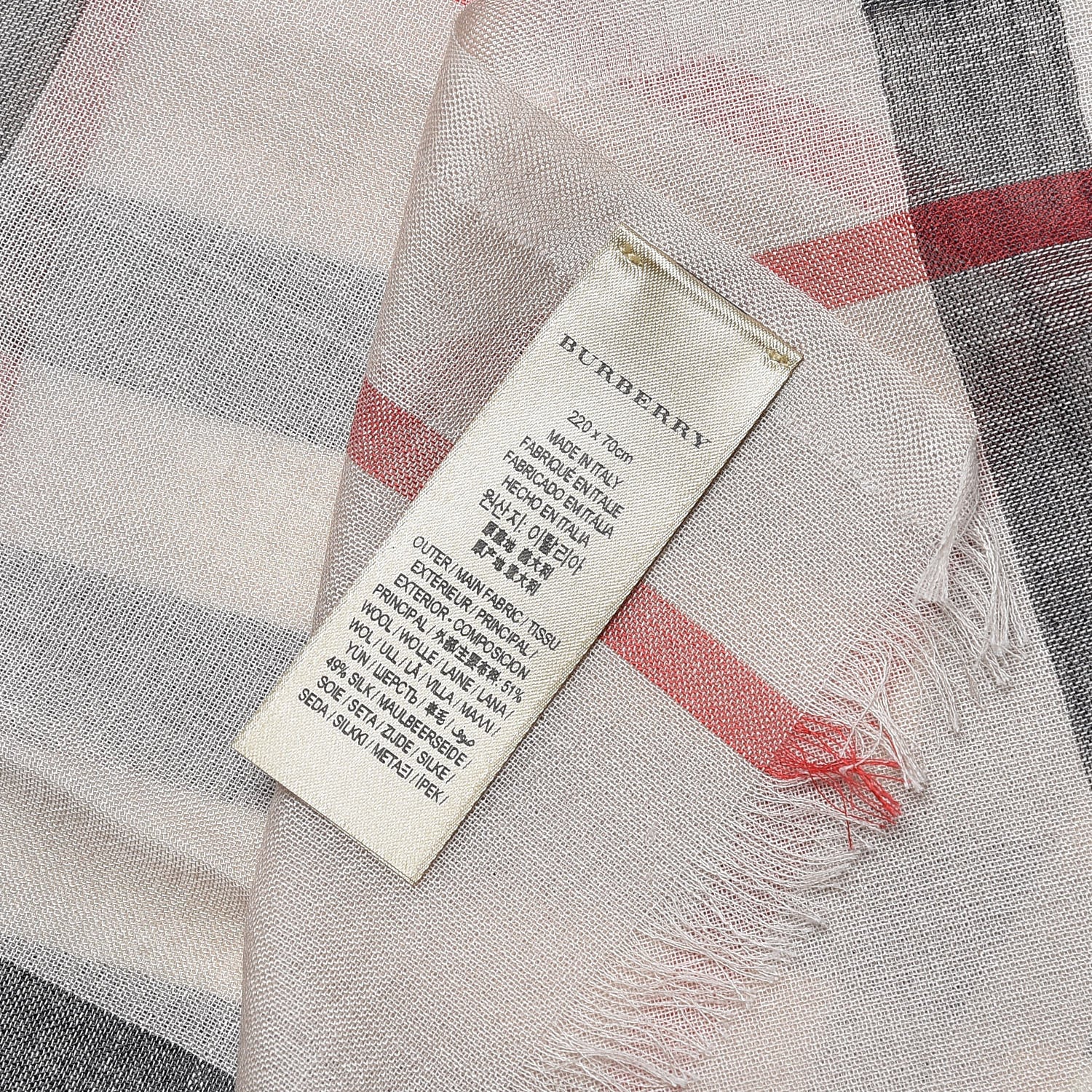 Burberry Wool Silk Gauze Giant Check Lightweight Scarf Stone 4 of 5