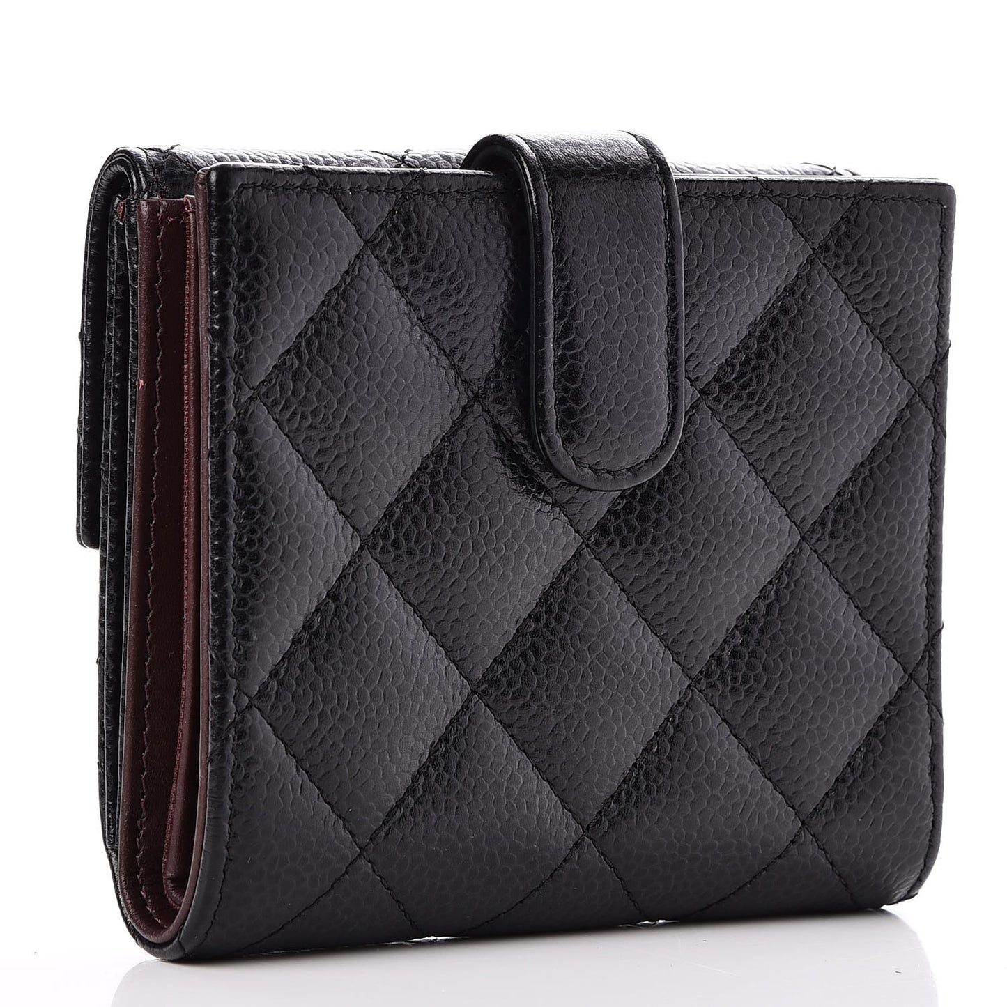 Caviar Quilted Compact Flap Wallet Black