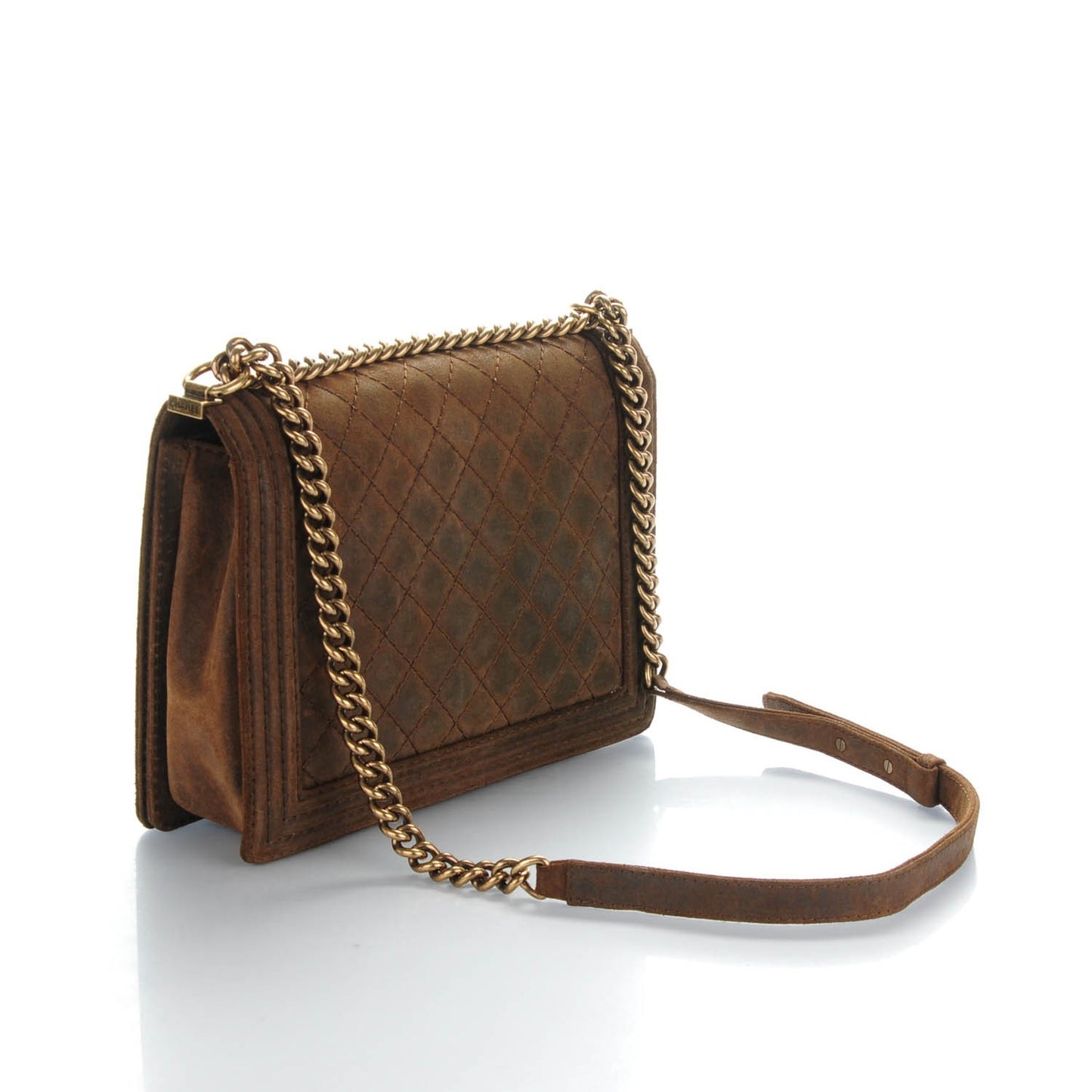 Nubuck Quilted Large Boy Flap Brown