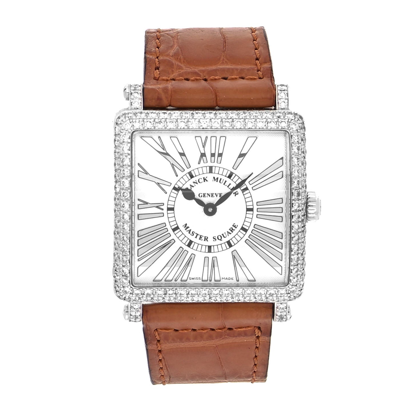 18K White Gold Alligator Diamond Pave Bezel 29mm Master Square Automatic Watch 6002LQZD