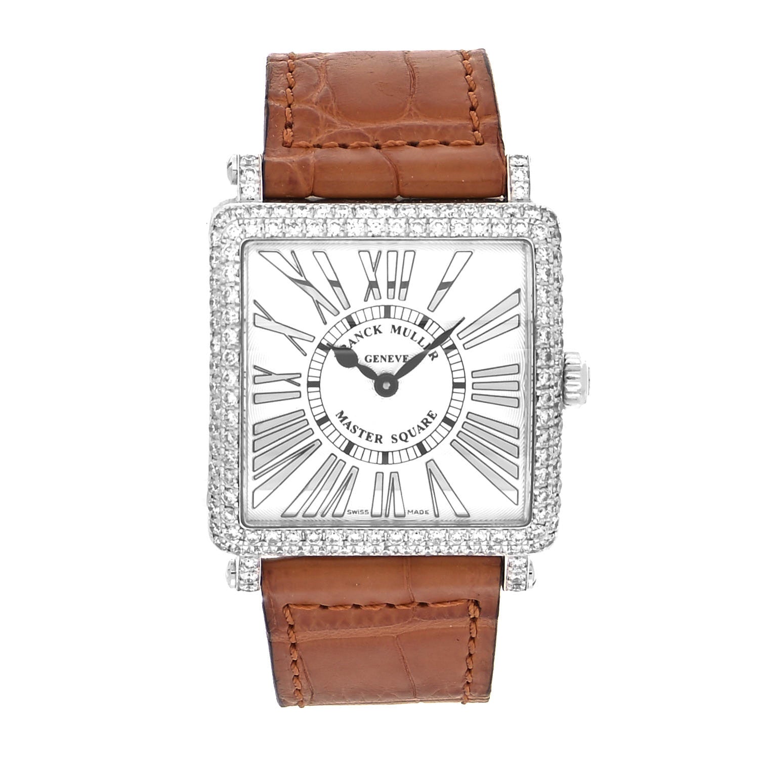 Franck Muller 18K White Gold Alligator Diamond Pave Bezel 29mm Master Square Automatic Watch 6002LQZD 1 of 4