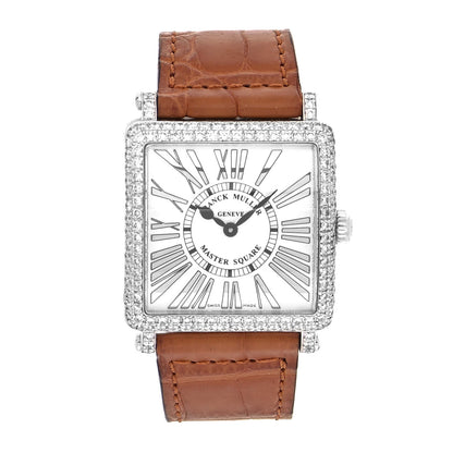 Franck Muller 18K White Gold Alligator Diamond Pave Bezel 29mm Master Square Automatic Watch 6002LQZD 1 of 4