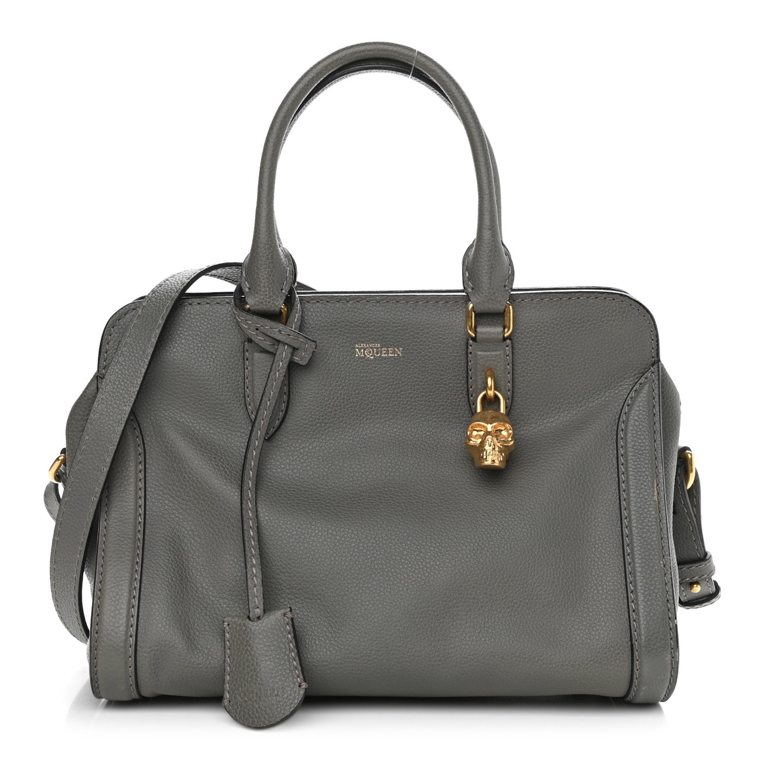 Alexander McQueen Pebbled Calfskin Small Skull Padlock Zip Around Tote Grey 1 of 14