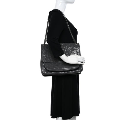 Saint Laurent Crinkled Calfskin Matelasse Monogram Large Niki Chain Satchel Fog 2 of 10
