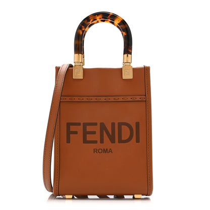 Fendi Vitello King Plexiglass Logo Embossed Mini Fendi Sunshine Shopper Tote Cuoio 1 of 10