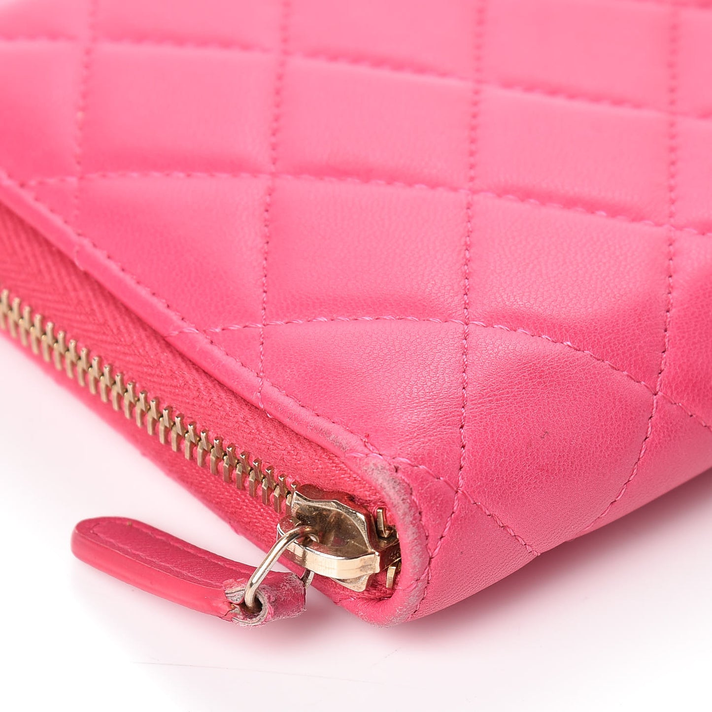 Lambskin Quilted Large Zip Around Organizer Wallet Dark Pink