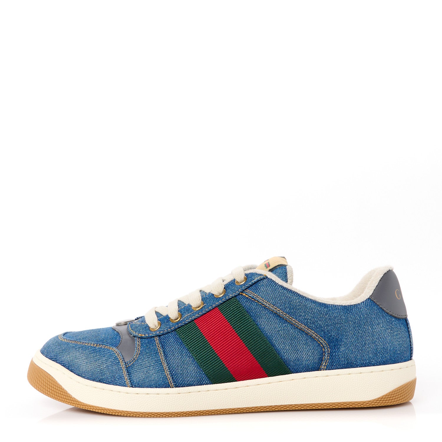 Gucci Denim Calfskin Web Mens Screener Sneakers 8.5 Indigo Blue 1 of 10